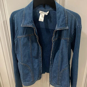 Vintage Coldwater creek jean jacket sweater zip Jeans blue Denim knit back sz M